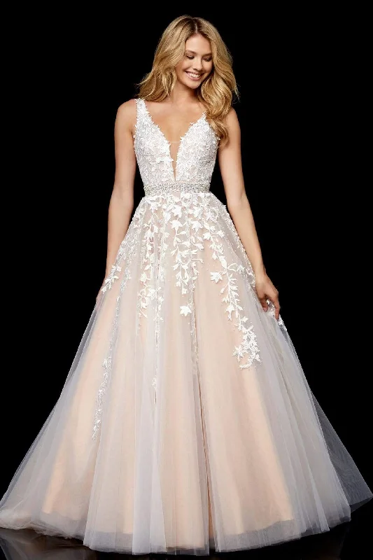 Crazy Savings Sherri Hill - Beaded Embroidered Tulle V Neck A Line Dress 11335