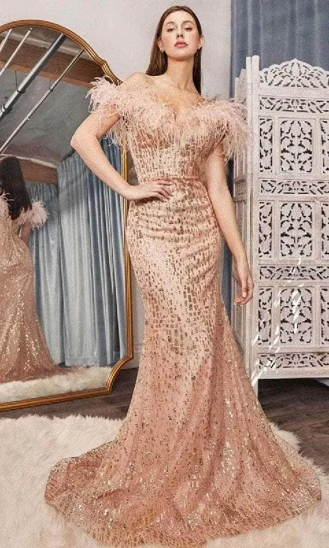 TIME-Limited Offer Ladivine - Feathered Off Shoulder Evening Dress CB082 - 1 pc Rose Gold In Size 10 Available TIME-Limited Offer Ladivine - Feathered Off Shoulder Evening Dress CB082 - 1 pc Rose Gold In Size 10 Available