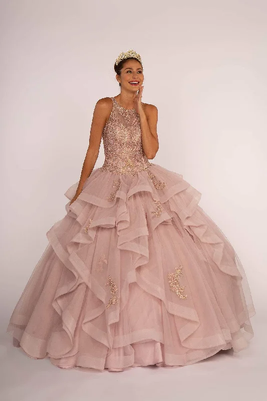 Daily Deals Elizabeth K - GL2513 Illusion Jewel-Ornate Appliqued Ballgown