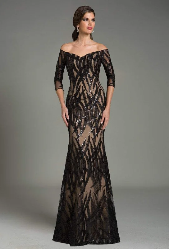 Savings Spectacular Feriani Couture Sequined Foliage Off Shoulder Sheath Gown