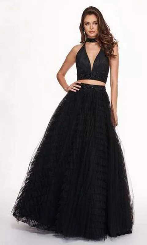 Mega Sale Rachel Allan - Two Piece Halter Ballgown Ruffles Dress with Choker 6524