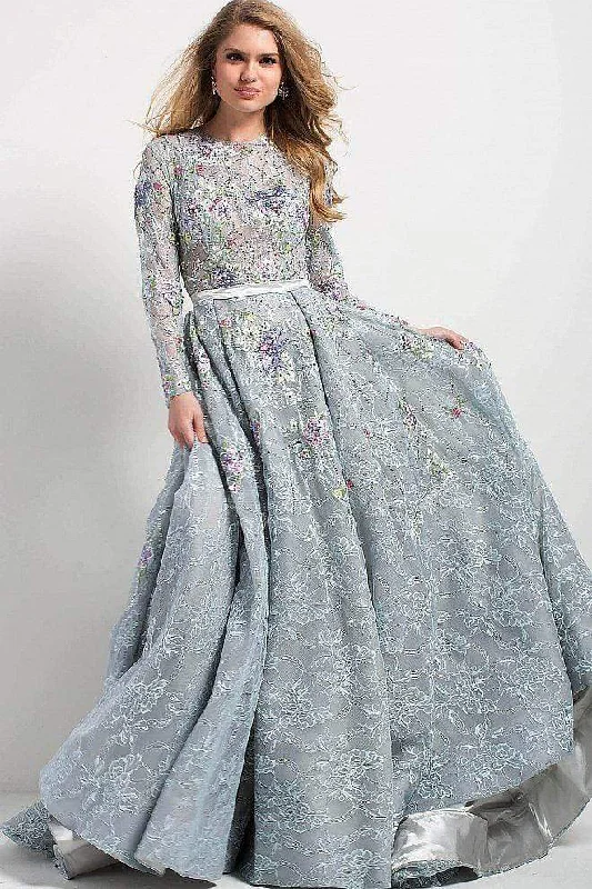 Major Savings Jovani - Long Sleeve Multi Floral Illusion Lace Gown 54550