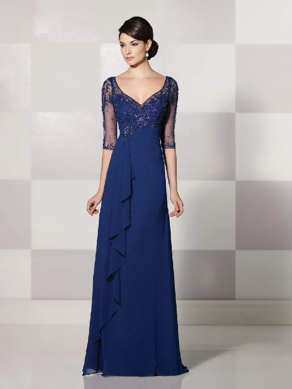 Early Access Cameron Blake by Mon Cheri - Beaded Quarter Sleeve Cascade Gown 214689