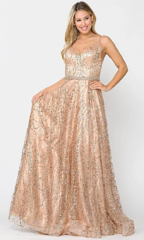 Limited Edition Poly USA 8450 - Embellished Sleeveless V-Neck Gown