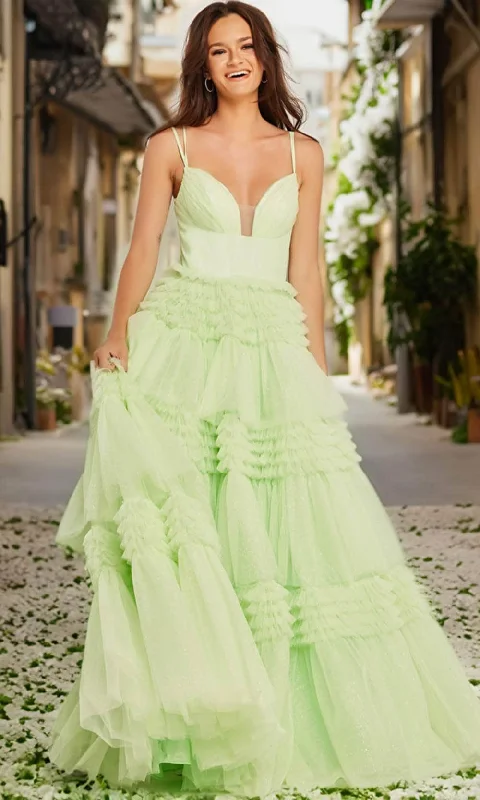 Early Access Jovani 38477 - Inset Tiered A-line Gown