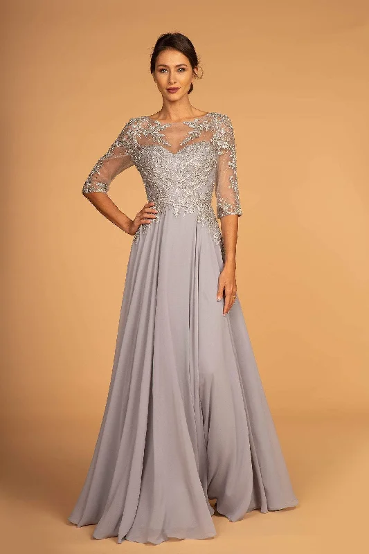 Act Fast Elizabeth K - GL2524 Embroidered Quarter Length Sleeve Chiffon Dress