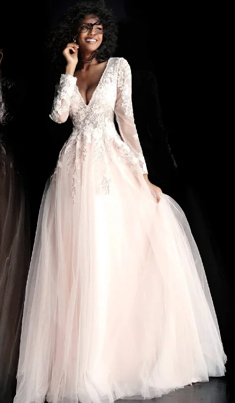 Great Bargains Jovani - Floral Appliqued Long Sleeves Evening Dress 67393 - 1 pc Blush In Size 14 Available Great Bargains Jovani - Floral Appliqued Long Sleeves Evening Dress 67393 - 1 pc Blush In Size 14 Available