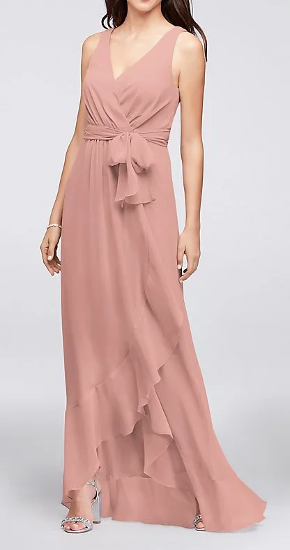 Price Drop David's Bridal Ruffle-Trim Chiffon Faux-Wrap  F19748
