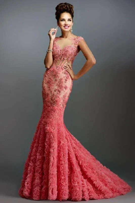 Great Deals Janique - Lace and Tulle Floral Applique Mermaid Gown 1514