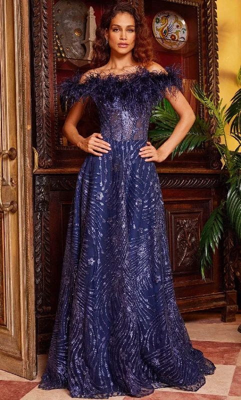 Amazing Deals Jovani 23884 - Feather Off-Shoulder Prom Dress