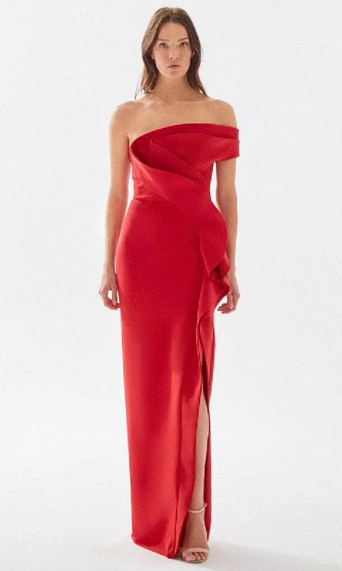 Big Discounts Tarik Ediz - Off Shoulder Ruffled Prom Dress 52029 - 1 pc Red In Size 2 Available Big Discounts Tarik Ediz - Off Shoulder Ruffled Prom Dress 52029 - 1 pc Red In Size 2 Available