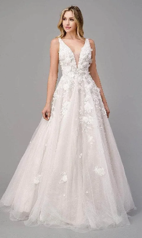 Can't Be Beat Andrea and Leo - V-Neck Floral Appliqued Bridal Dress A1028W - 1 pc French White in Size 6 Available