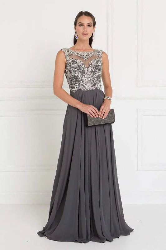 Big Discounts Elizabeth K Jeweled Illusion Bateau Chiffon A-line Gown GL1565