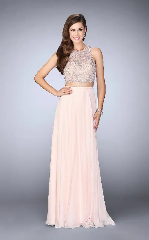 Buy More, Save More La Femme 23775SC Sleeveless Two-Piece Lace and Chiffon Gown