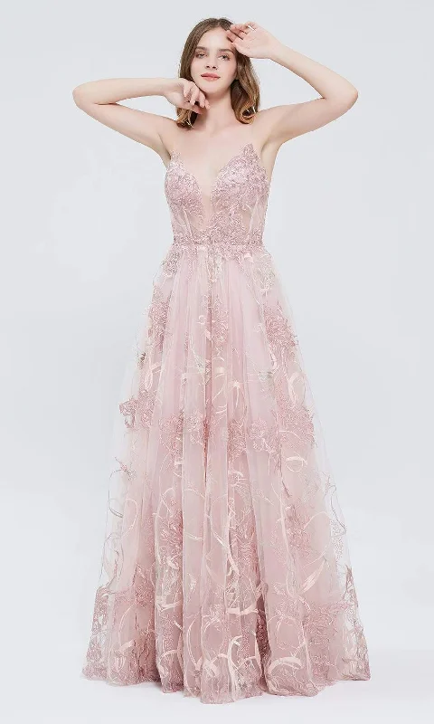 Huge Discounts J'Adore Dresses - J20011 Embroidery-Detailed Long A-line Dress