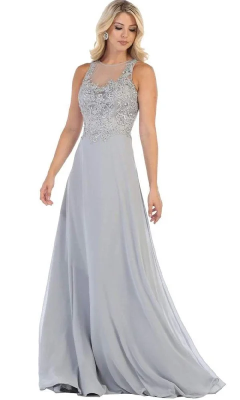 Reduced Prices May Queen - Embellished Illusion Jewel A-line Dress MQ1621 - 1 pc Champagne In Size 10 Available Reduced Prices May Queen - Embellished Illusion Jewel A-line Dress MQ1621 - 1 pc Champagne In Size 10 Available