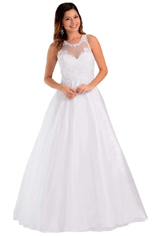 Overstock Sale Poly USA - 7490 Embroidered Halter Tulle A-line Gown