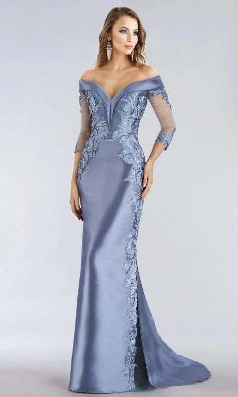 Limited Availability Feriani Couture - Embroidered Panel Off-Shoulder Slit Trumpet Dress 18971