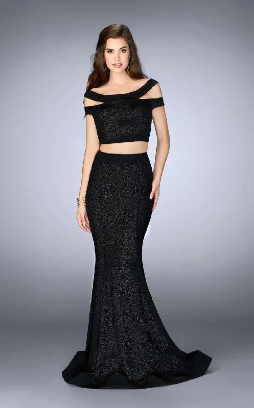 The Best Prices La Femme - 23856 Sparking Strappy Off-Shoulder Two-piece Jersey Mermaid Dress