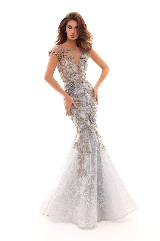 Best Deals Tarik Ediz - Floral Embroidered Illusion Bateau Mermaid Dress 93661 - 1 pc Cloudy Blue In Size 12 Available Best Deals Tarik Ediz - Floral Embroidered Illusion Bateau Mermaid Dress 93661 - 1 pc Cloudy Blue In Size 12 Available