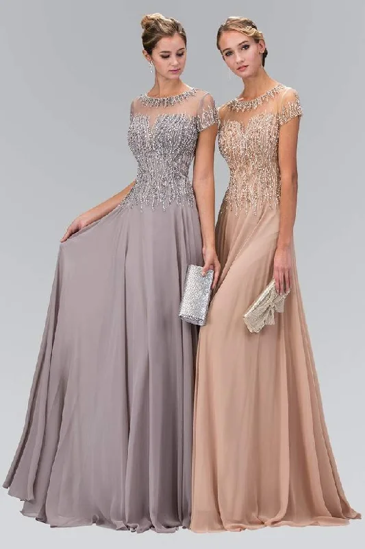 Hurry In Elizabeth K Beaded Trellis Illusion Chiffon A-Line Gown GL2126