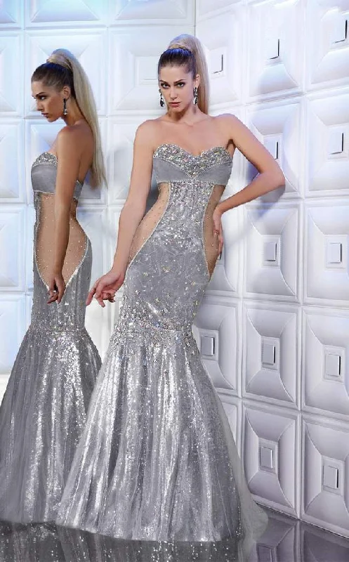 Holiday Sale MNM Couture Ornate Illusion Paneled Gown 8181 - 1 pc Silver in Size 6 Available