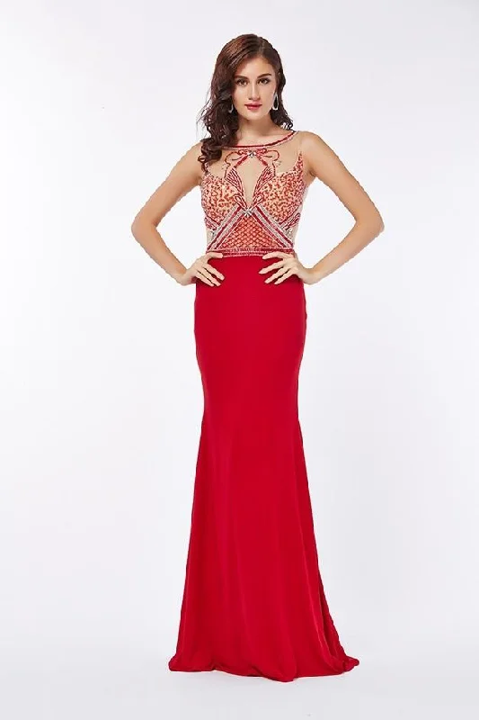Incredible Offers Angela & Alison - Sleeveless Hourglass Illusion Beaded Mermaid Dress - 1 pc Hot Red In Size 14 Available Incredible Offers Angela & Alison - Sleeveless Hourglass Illusion Beaded Mermaid Dress - 1 pc Hot Red In Size 14 Available