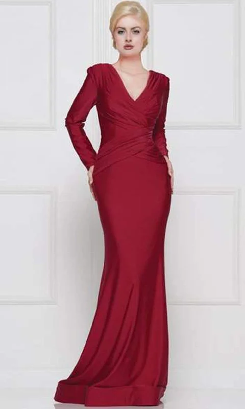 Final Markdown Marsoni by Colors - Long Sleeve V-neck Satin Trumpet Dress M257