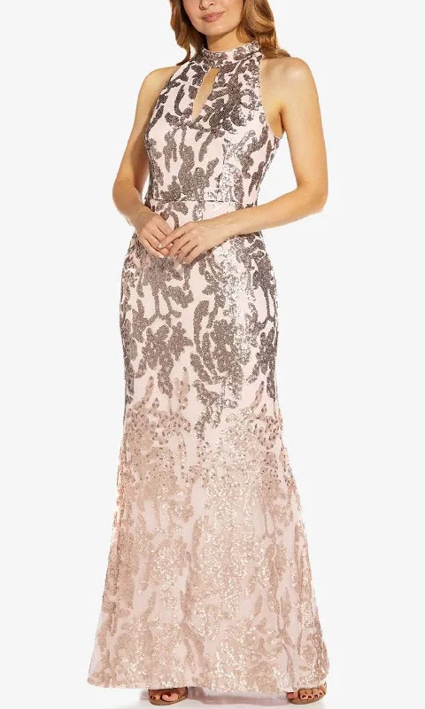 Online Only Adrianna Papell AP1E209366 - Ombre Sequin Halter Evening Gown