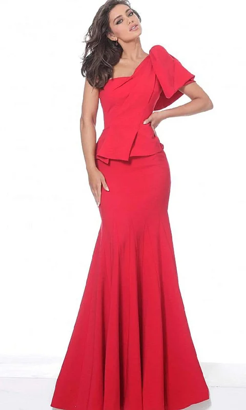 Deal of the Day Jovani - 03856 Bow Accent One Shoulder Peplum Waist Mermaid Gown