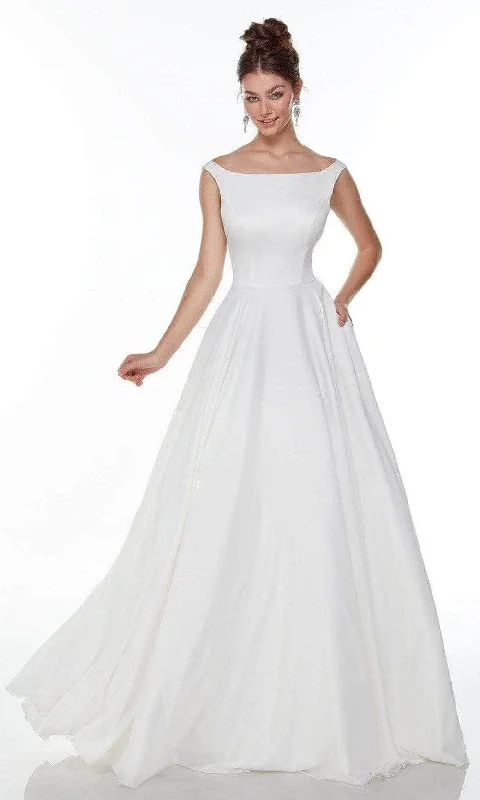 Best Bargains Alyce Paris - Bateau Neck Satin Wedding Gown 7054 - 1 pc Diamond White In Size 6 Available Best Bargains Alyce Paris - Bateau Neck Satin Wedding Gown 7054 - 1 pc Diamond White In Size 6 Available