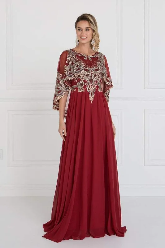 Major Savings Elizabeth K - Embroidered Cape Sleeves Chiffon A-Line Dress GL1527