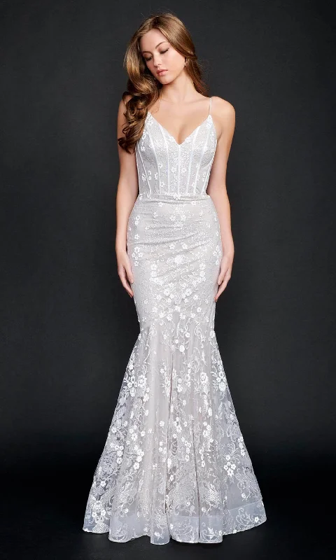 Friends and Family Sale Nina Canacci - 9135 Glittered Fit Trumpet Long Dress