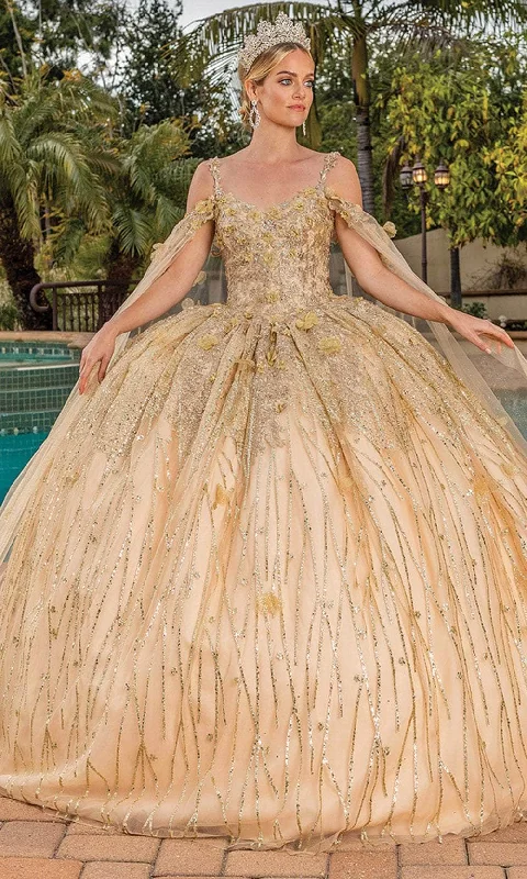 Flash Deals Dancing Queen 1830 - Cape Sleeve Embellished Ballgown
