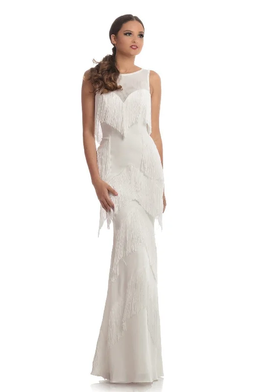 Online Specials Johnathan Kayne - Chevron Fringe-Detailed Sheath Gown 9020