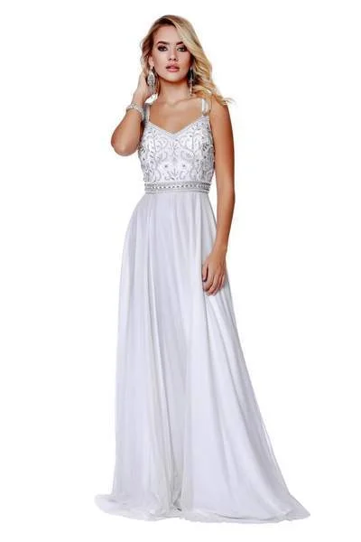 Act Fast Shail K - Embellished V-neck Tulle A-line Dress 12213 - 1 pc White In Size 8 Available Act Fast Shail K - Embellished V-neck Tulle A-line Dress 12213 - 1 pc White In Size 8 Available