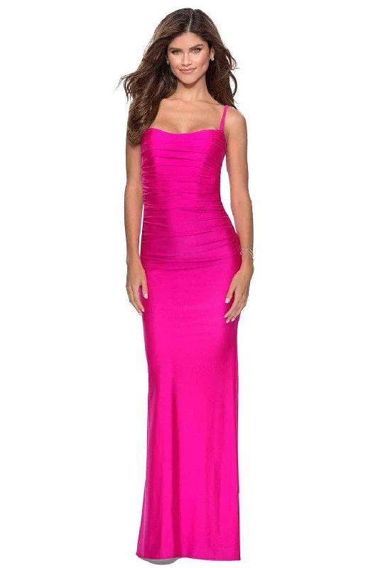 Grand Opening Sale La Femme - Sleeveless Ruched Prom Dress 28398SC - 1 pc Hot Pink In Size 4 Available Grand Opening Sale La Femme - Sleeveless Ruched Prom Dress 28398SC - 1 pc Hot Pink In Size 4 Available