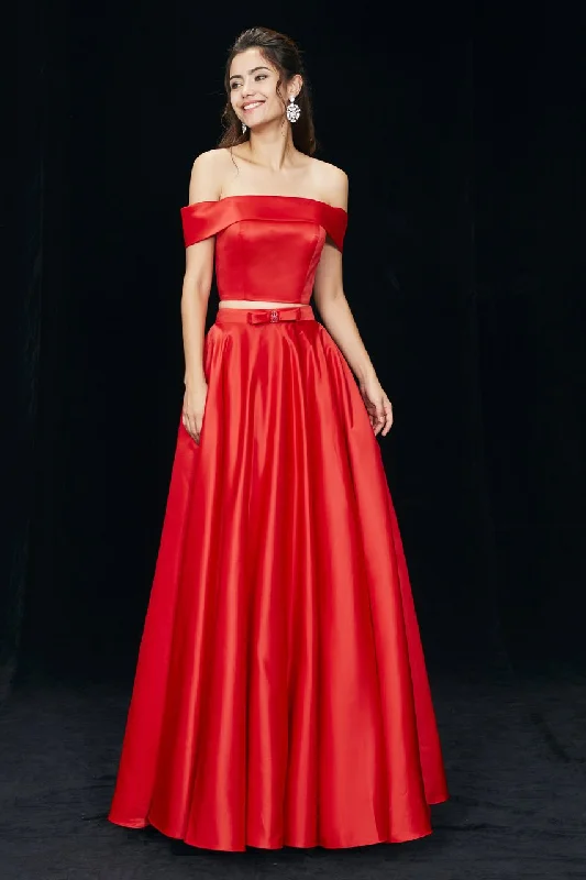 Lowest Price Angela & Alison - 81136 Off-Shoulder Two-Piece A-line Gown