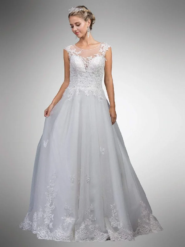 Price Smash Dancing Queen Bridal - 23 Cap Sleeve Illusion Floral Appliqued Ballgown Price Smash Dancing Queen Bridal - 23 Cap Sleeve Illusion Floral Appliqued Ballgown