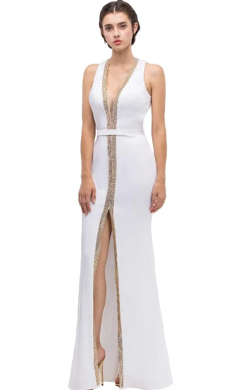 New Arrival Eureka Fashion - Plunging Gold Beading Fitted Evening Dress