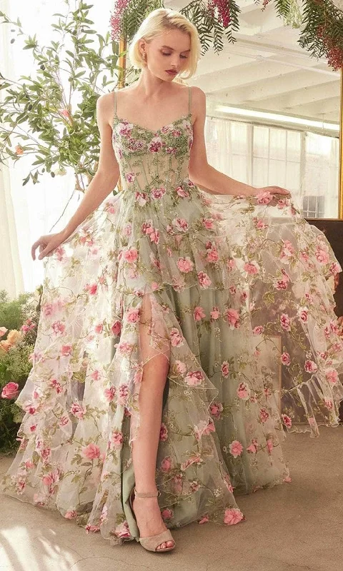 Now or Never Andrea and Leo A1420 - Floral Print Ruffled A-Line Prom Gown