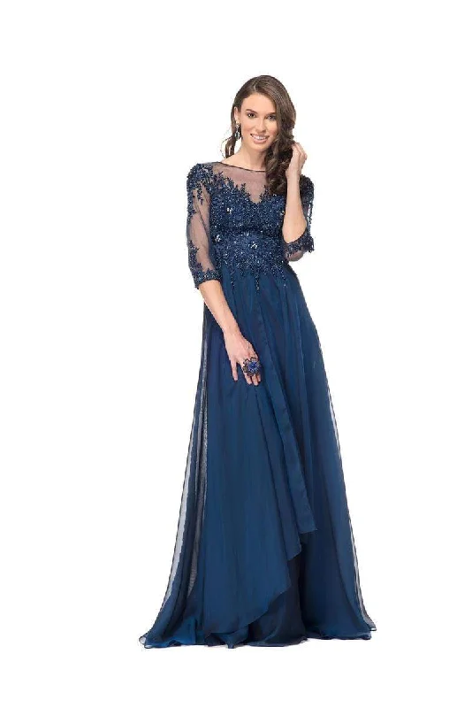 Final Markdown Marsoni by Colors Quarter Sleeve Illusion Bateau Beaded Lace Gown