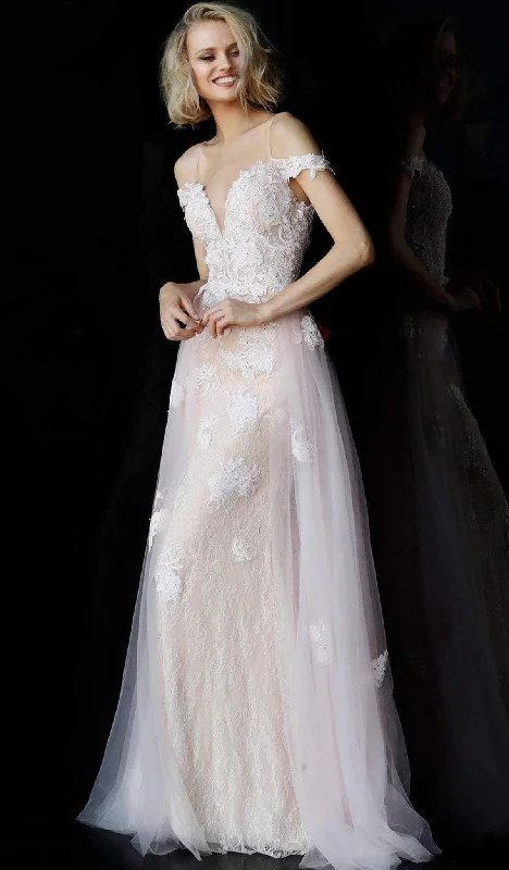 Hurry In JVN by Jovani - Embroidered Plunging Off-Shoulder A-line Evening Gown JVN62628 - 1 pc Pink In Size 0 Available Hurry In JVN by Jovani - Embroidered Plunging Off-Shoulder A-line Evening Gown JVN62628 - 1 pc Pink In Size 0 Available