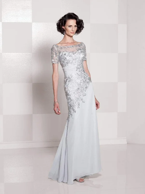 Huge Discounts Cameron Blake - 114662 Illusion Ornate Gown - 1 pc Silver in Size 10 Available