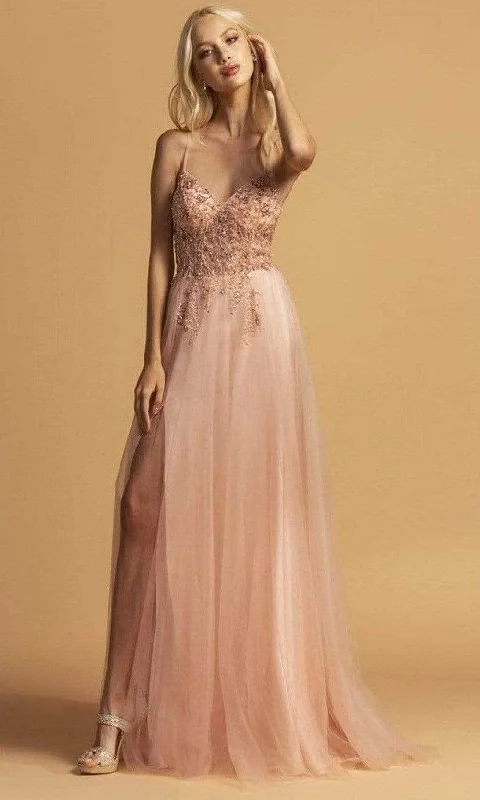 Markdowns Aspeed Design - Embellished Lace A-Line Prom Dress L2227 - 1 pc Blush In Size XXS Available Markdowns Aspeed Design - Embellished Lace A-Line Prom Dress L2227 - 1 pc Blush In Size XXS Available