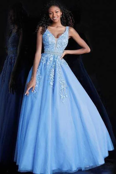 Super Sale JVN by Jovani - Lace Embellished Plunging V-neck Ballgown JVN68258 - 1 pc Blush In Size 6 Available Super Sale JVN by Jovani - Lace Embellished Plunging V-neck Ballgown JVN68258 - 1 pc Blush In Size 6 Available
