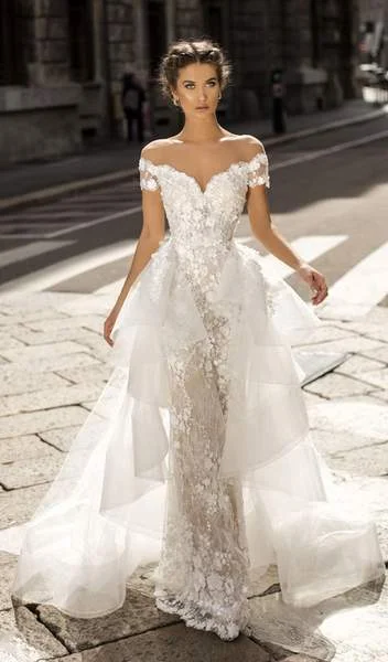 Deal Dash Tarik Ediz -50410 Illusion Off Shoulder Floral Embroidered Fitted Dress With Overskirt - 1 Pc Ivory in Size 10 Available Deal Dash Tarik Ediz -50410 Illusion Off Shoulder Floral Embroidered Fitted Dress With Overskirt - 1 Pc Ivory in Size 10 Available