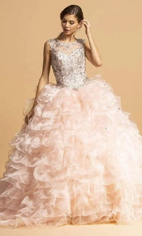 Overstock Sale Trevi Collection - L2156 Beaded Applique Ruffled Ballgown