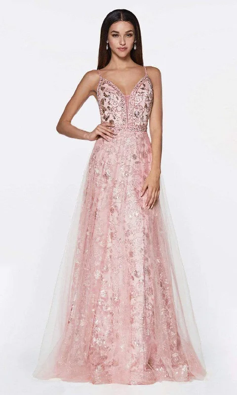 Get It Before It’s Gone Cinderella Divine - Embroidered Plunging Neck Glitter Gown KC888
