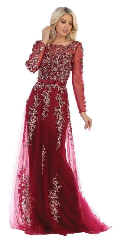 Price Reduction May Queen - Beaded Appliques Long Sleeves Evening Gown RQ7678